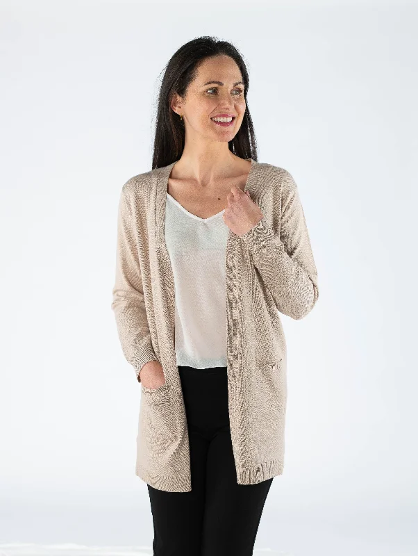 Hooded SweatersTextured Panel Edge To Edge Cardigan - CA29764 - Stone