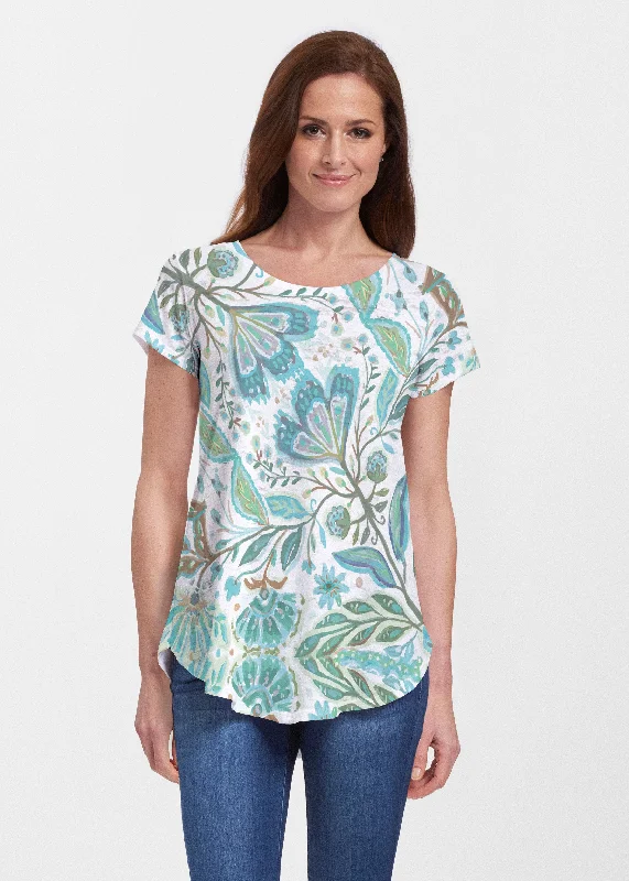 women's tops with cinched waistsSpring Fantasy Green (17172) ~ Signature Short Sleeve Scoop Neck Flowy Tunic