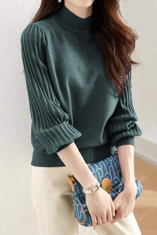 Fashionable SweatersCollared Turtle Neck Long Sleeve Knitted Wide Silhouette Sweater - 4 Colors Available