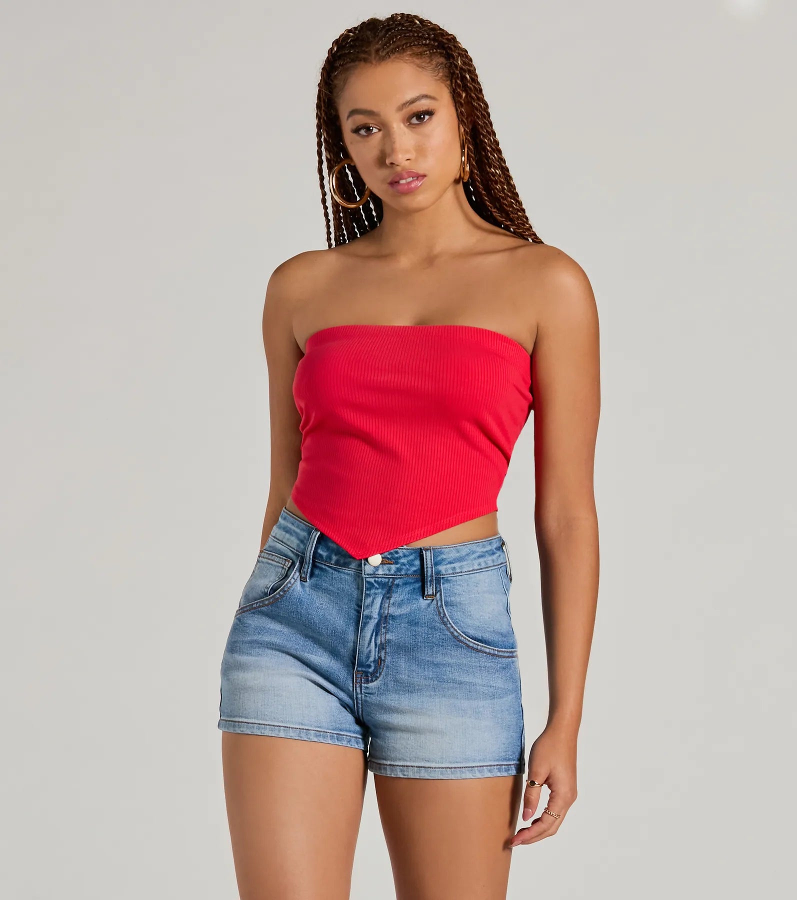 women's tops with beading accentsFlirty Focus Strapless Rib Knit Tube Crop Top