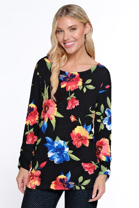 women's tops in solid colorsKnit Tunic with Dot Details - Floral Multi