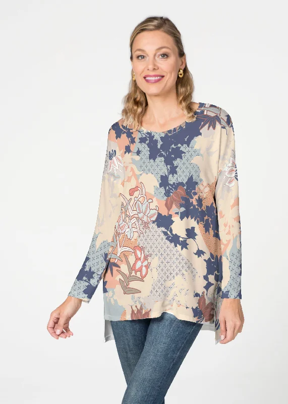 women's tops for boho-chic stylesOriental Floral (7868) ~ Slouchy Butterknit Top