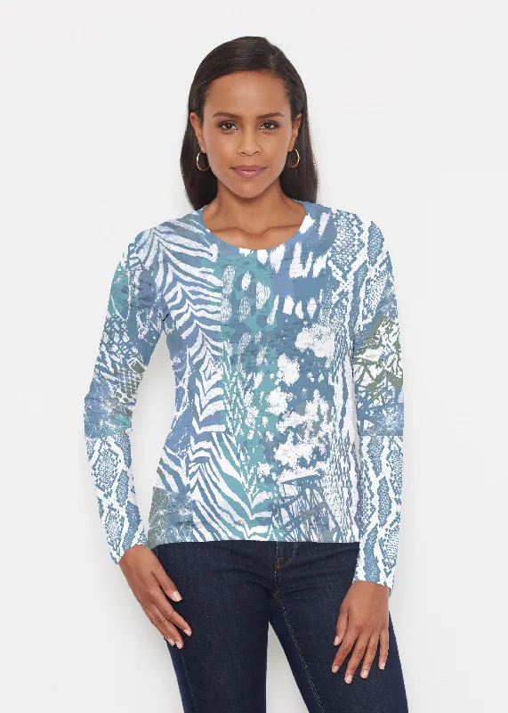 women's tops for glamorous eveningsJungle Warrior Blue (7850) ~ Signature Long Sleeve Crew Shirt