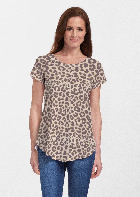 women's tops for those who want to stay updated with the latest fashion trendsJaguar Sand (7280) ~ Signature Short Sleeve Scoop Neck Flowy Tunic