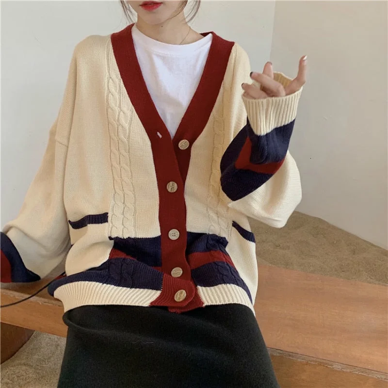 Colorful SweatersLong Sleeve V Neck Knitted Cardigan