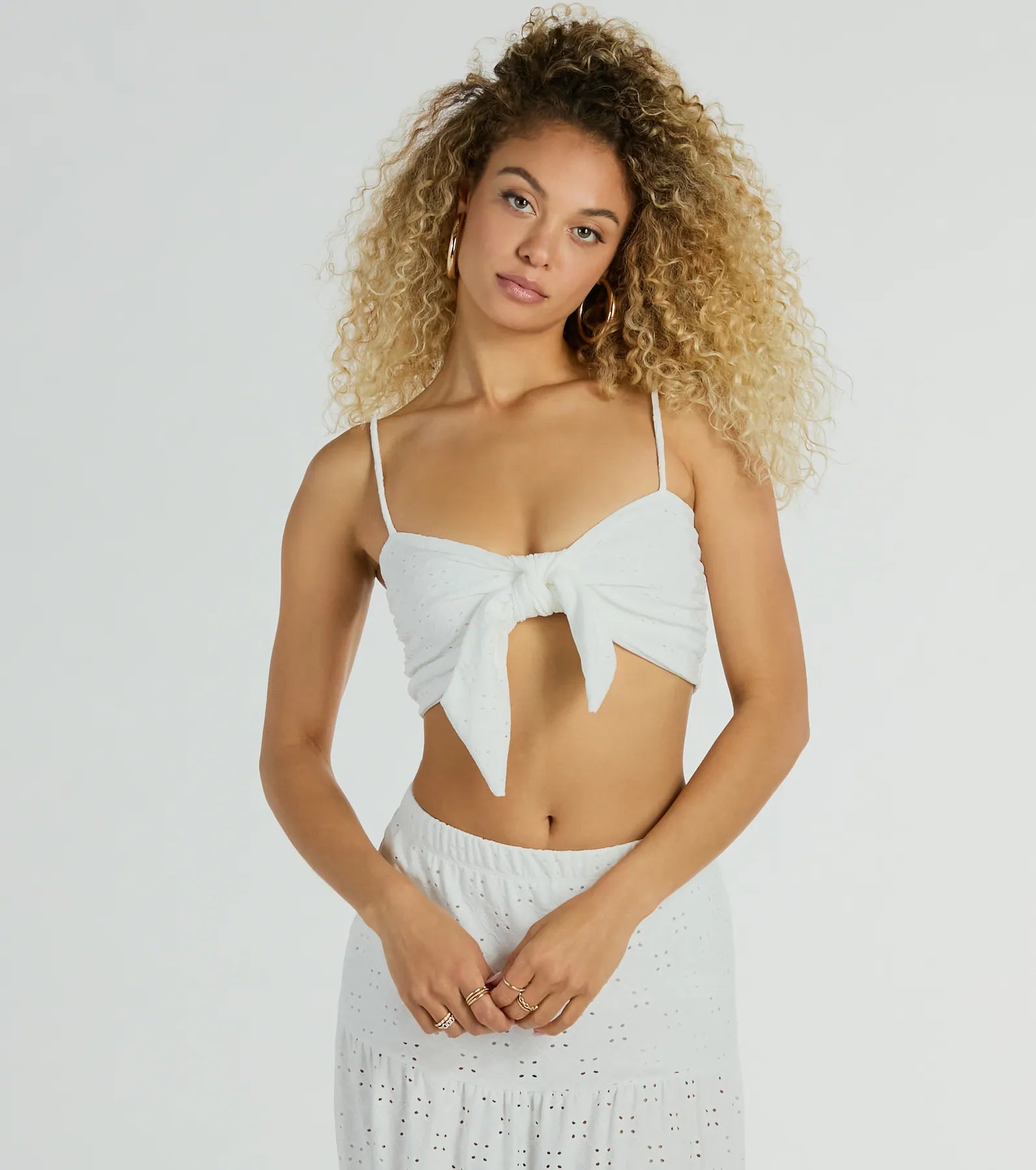 women's tops for those who seek both style and comfortSpring Breeze Sweetheart Tie Eyelet Crop Top