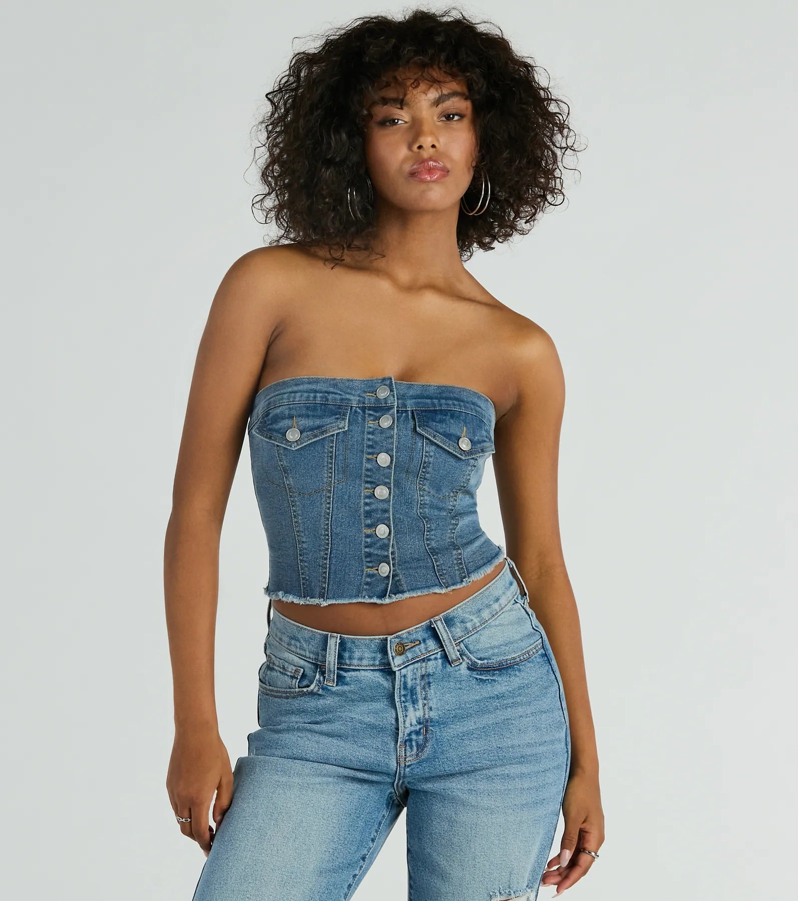 women's tops for those who seek both style and comfortKeep It Chill Strapless Denim Crop Top