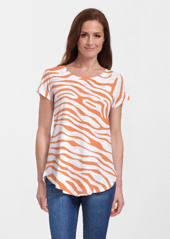 women's tops for those who want to create outfits that reflect their personal style and sense of fashionZebra Orange (7042) ~ Signature Short Sleeve Scoop Neck Flowy Tunic