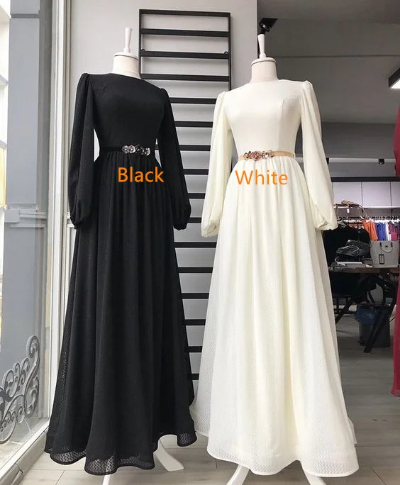 elegant prom dressesModest Black/White Long Sleeves Prom Dress,Muslim Prom Gown Y6748