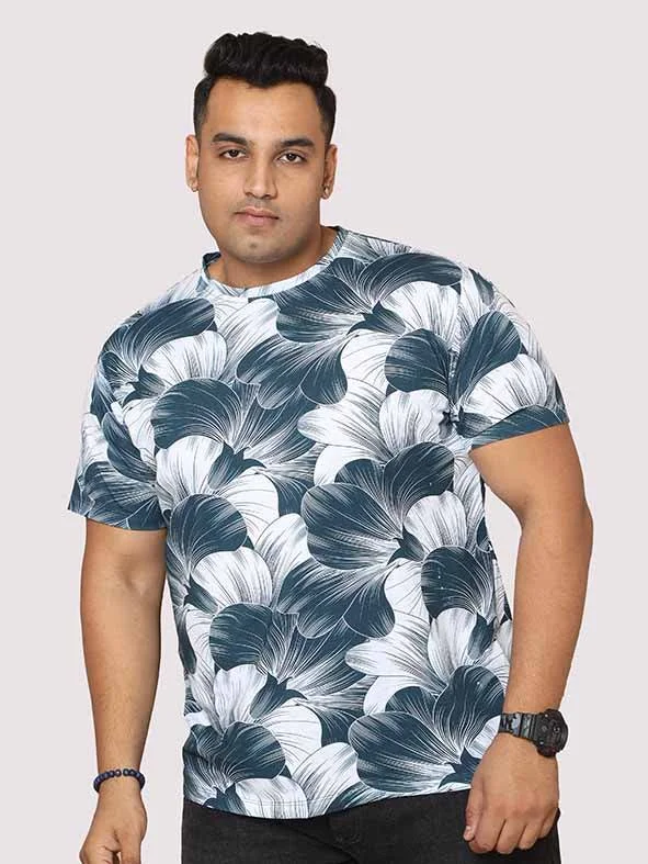 women's tops for those who want to add a touch of sophistication to their casual attireMen Plus Size Big Grey Flower Digital Printed Round Neck T-Shirt