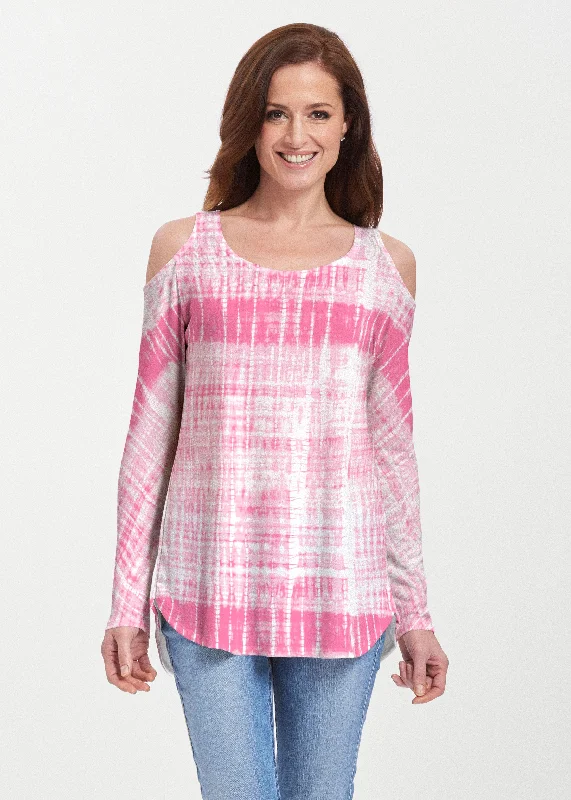 women's tops for those who want to make a bold fashion statement with their choice of topsPink Tie Dye (14254) ~ Butterknit Cold Shoulder Tunic