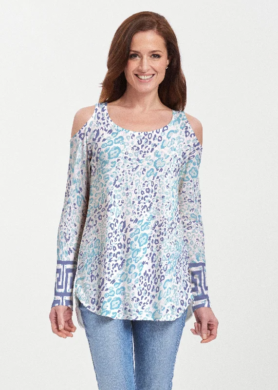 women's tops for those who want to make a bold fashion statement with their choice of topsCat Blue (7755) ~ Butterknit Cold Shoulder Tunic