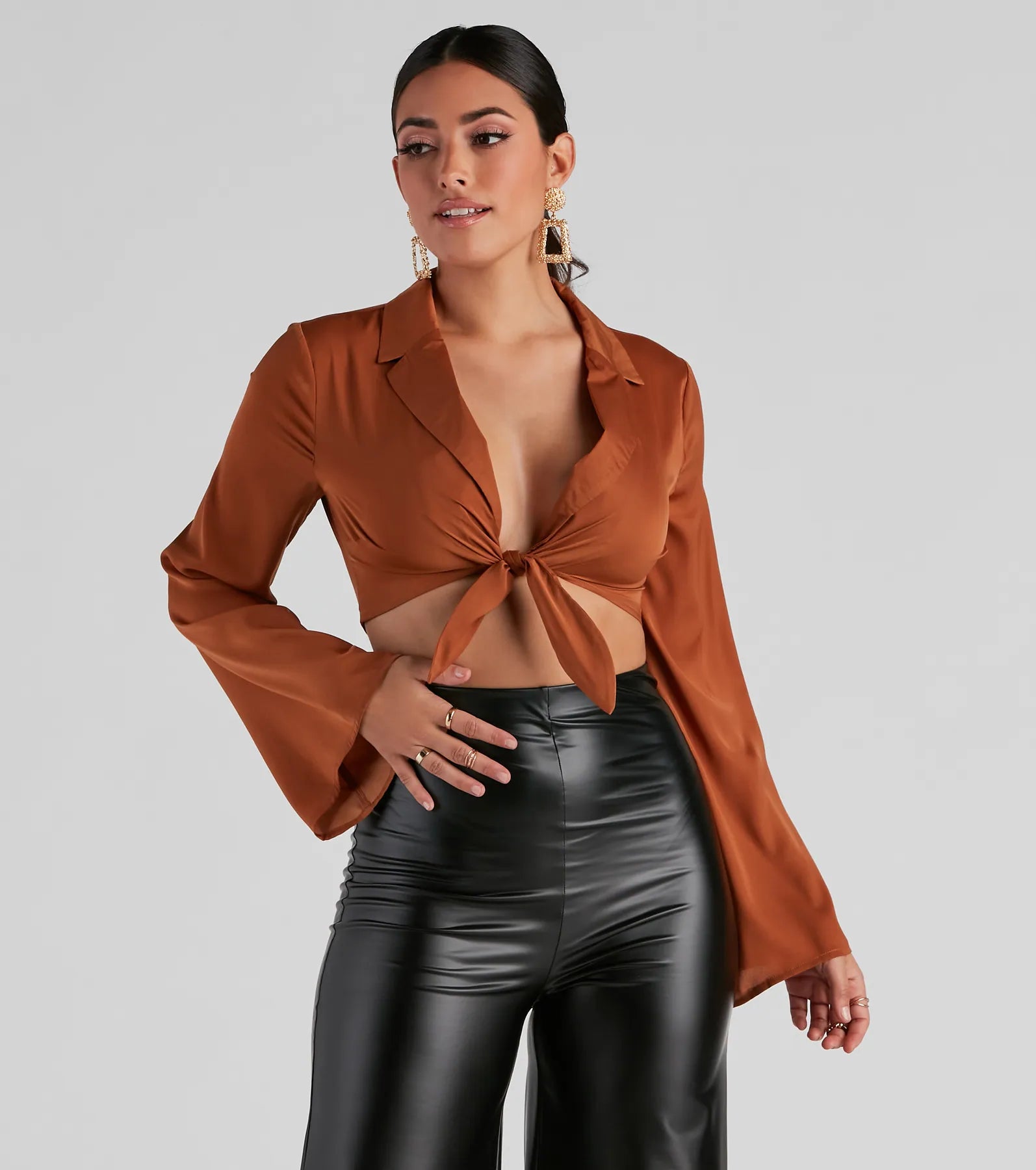 women's tops for those who want to create outfits that are both unique and memorableSmooth Talker Satin Tie-Front Top