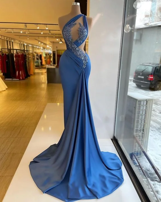 prom dress preservationBlue Prom Dress,One Shoulder Prom Dress,Sexy Prom Dress,Sashes Prom Dress Y6603