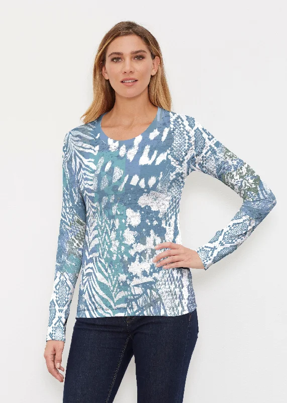 women's tops for minimalist aestheticsJungle Warrior Blue (7850) ~ Thermal Long Sleeve Crew Shirt