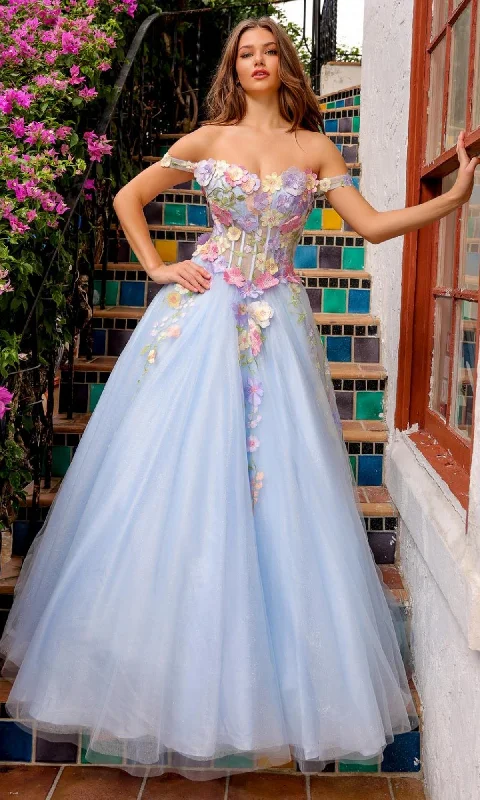 two-piece prom dressesFloral-Embroidered Long Prom Ball Gown 6124