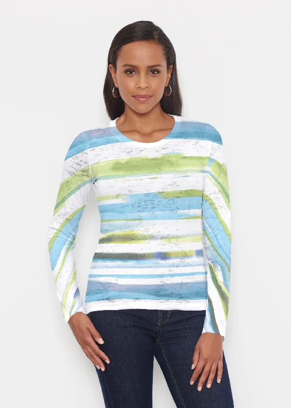 women's tops that offer a perfect blend of style, comfort, and affordabilityMulti Stripe Blue (7843) ~ Signature Long Sleeve Crew Shirt