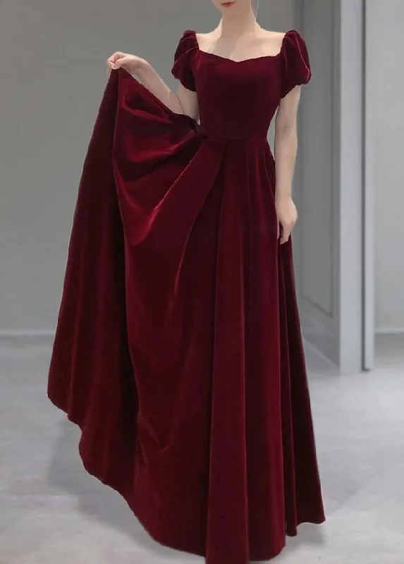 prom dresses for hourglass figuresElegant A Line Burgundy Velvet Long Prom Dress Y6967