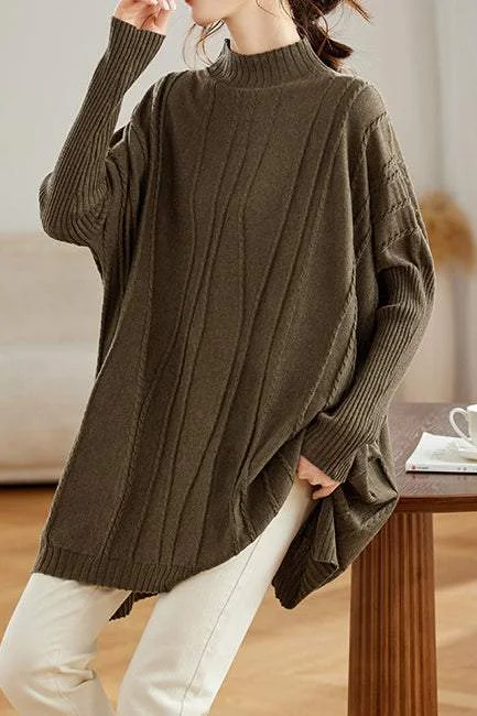 Oversized Patterned Cashmere SweatersWool Blend Half High Neck Knit Sweater