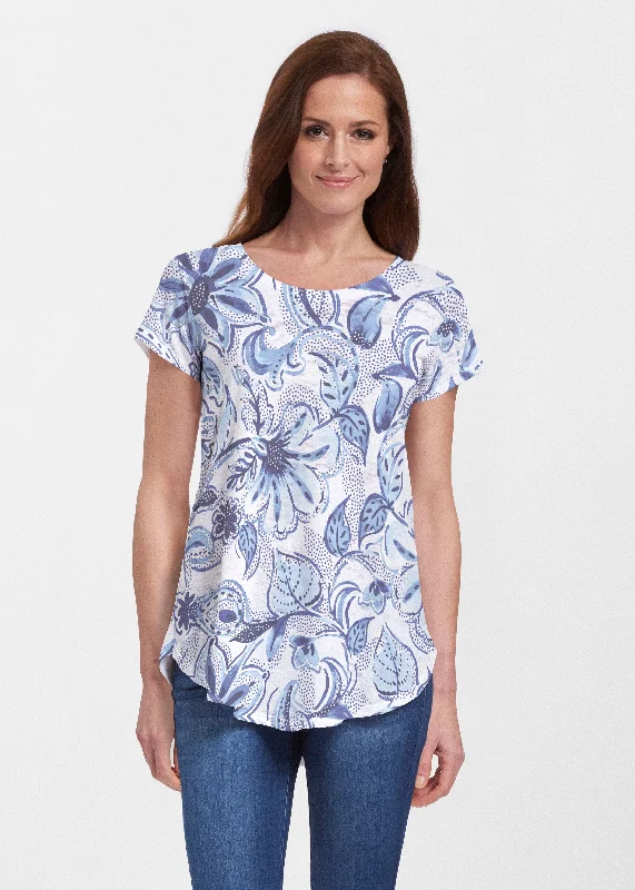 women's tops with cold-shoulder cuts and lace detailingBaltic Watercolor (7677) ~ Signature Short Sleeve Scoop Neck Flowy Tunic