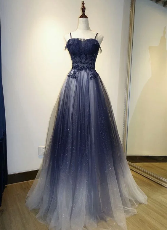 two-piece prom dressesLovely Gradient A-line Tulle Long Formal Dress, Floor Length Prom Dress Y6783