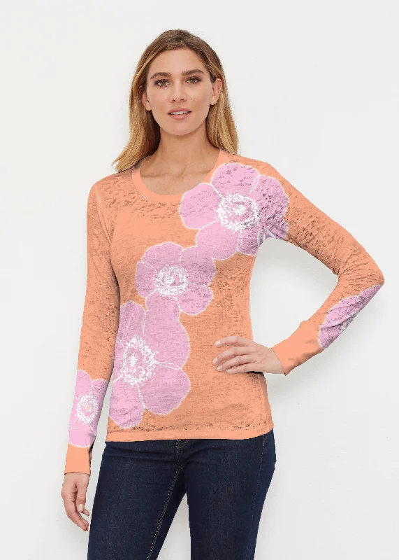 luxury women's topsPoppy Orange-Pink (7108) ~ Thermal Long Sleeve Crew Shirt