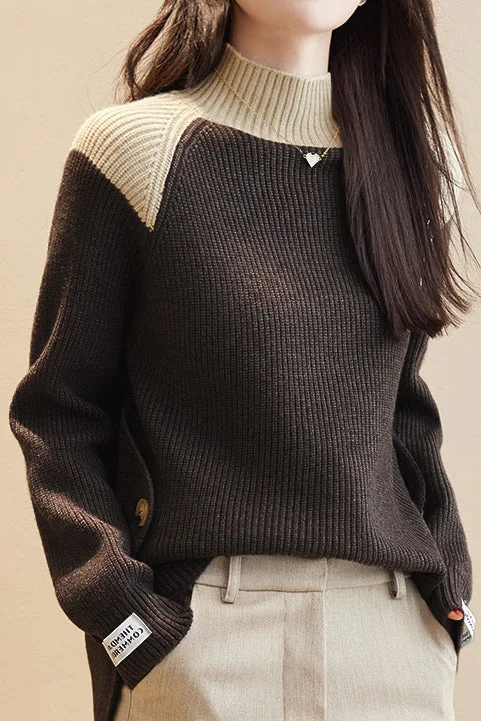 Hooded SweatersColor-blocked half-turtleneck knitted sweater