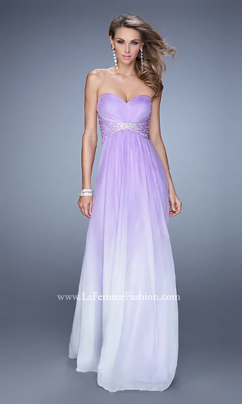 metallic prom dressesLa Femme Strappy-Back Strapless Long Prom Dress