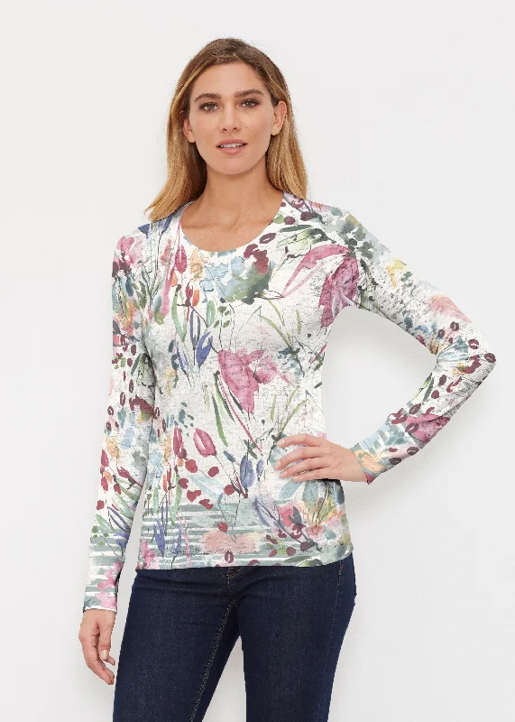 women's tops with geometric patternsRhapsody (16191) ~ Thermal Long Sleeve Crew Shirt