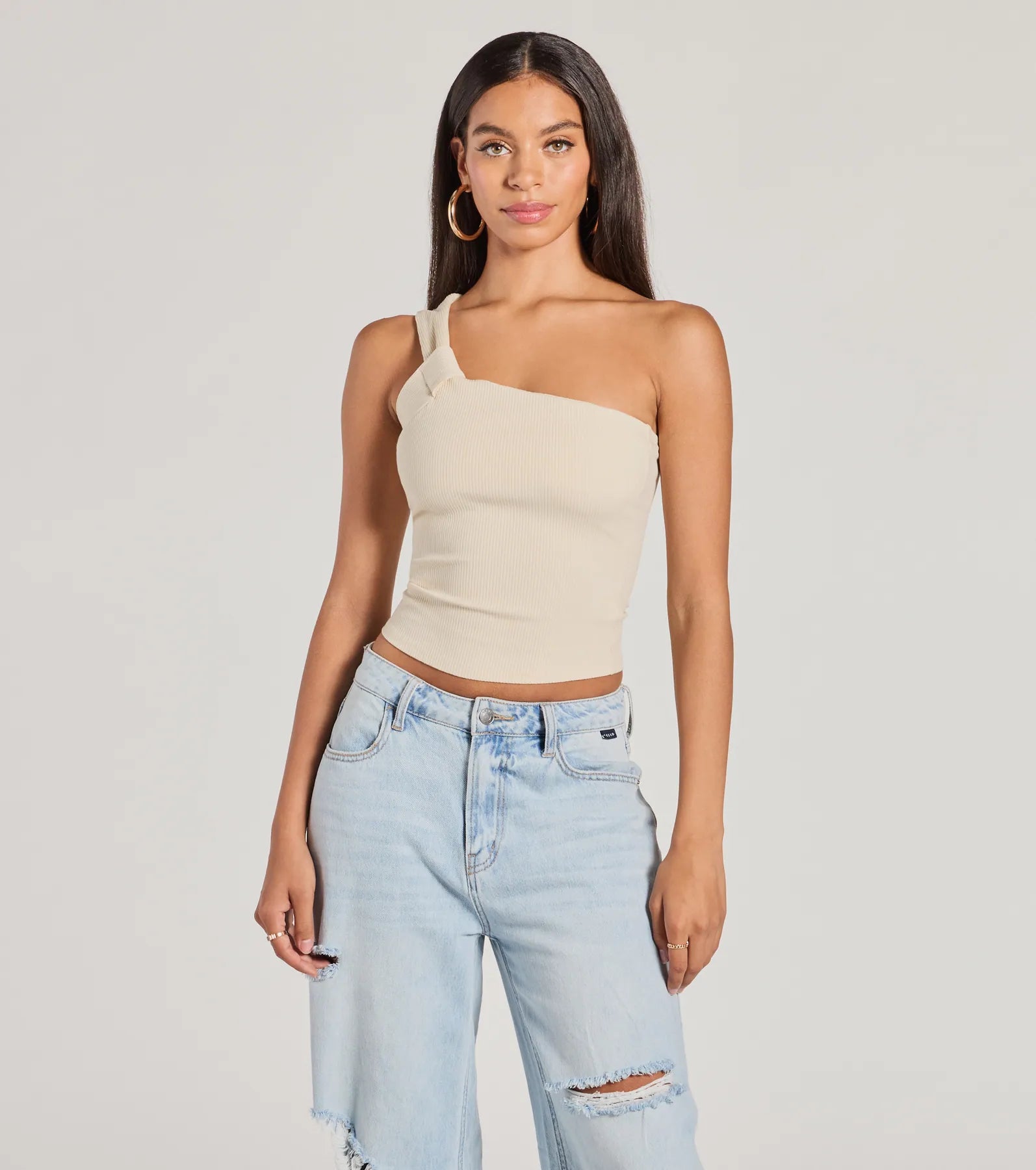 silk women's topsCutely Charming One-Shoulder Crop Top