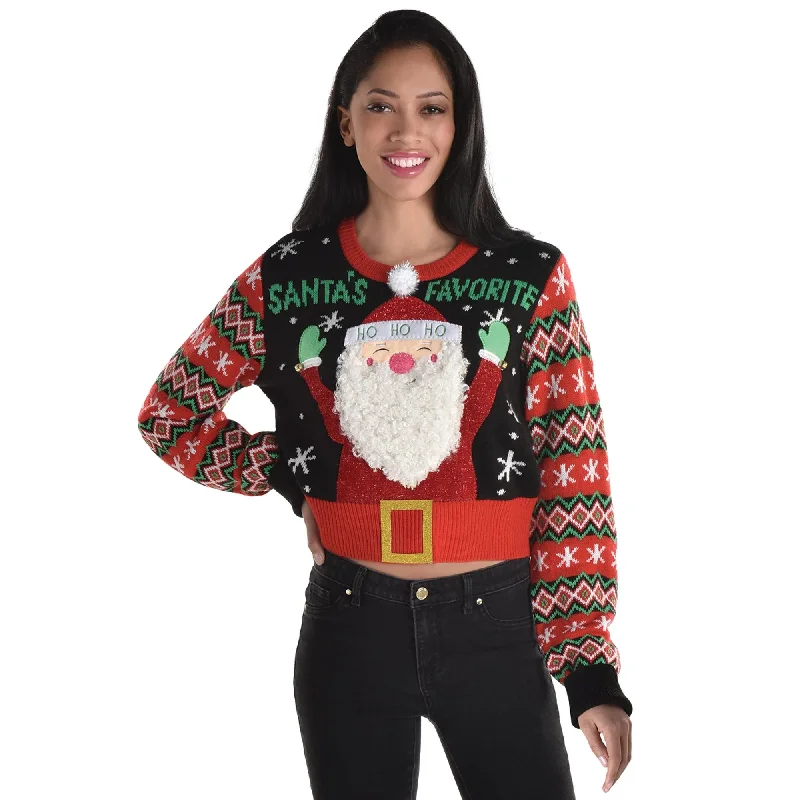 Turtle-Neck Wool SweatersChristmas Cropped Ugly Sweater Santa - Adult