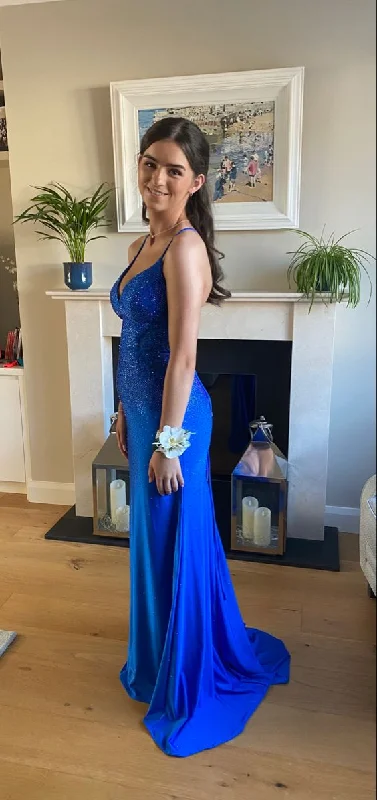 prom dresses with built-in petticoatsRoyal Blue Mermaid Long Prom Dress,School Formal Dress Y7236