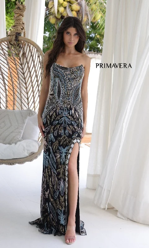 prom dresses with floral embroideryLong Prom Dress: Primavera 4331